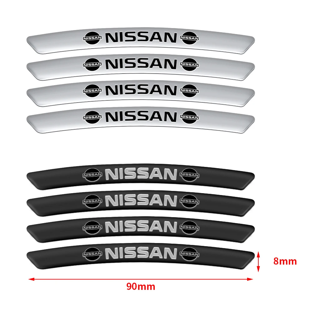 4Pcs Car Tire Curved Rims Aluminum Decals Wheel Hub Emblem Sticker For Nissan Nismo Qashqai J10J11 Juke Xtrail Leaf Sentra Teana