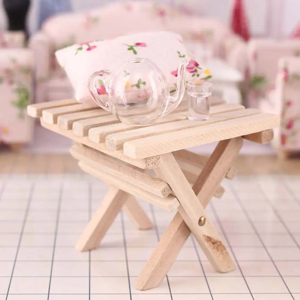 3Pcs Mini Folding Table High-Quality Eco-Friendly Wood DIY Mini House Decor Educational Craft Kit for Kids Room Decoration