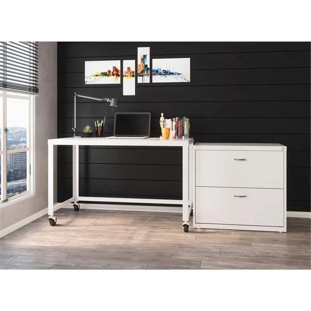 

File Cabinet, Style Lateral Metal File Cabinet 19.88"D x 15"W x 23.75"H, Wide 2 Drawer White, Sleek chrome arc pull handle