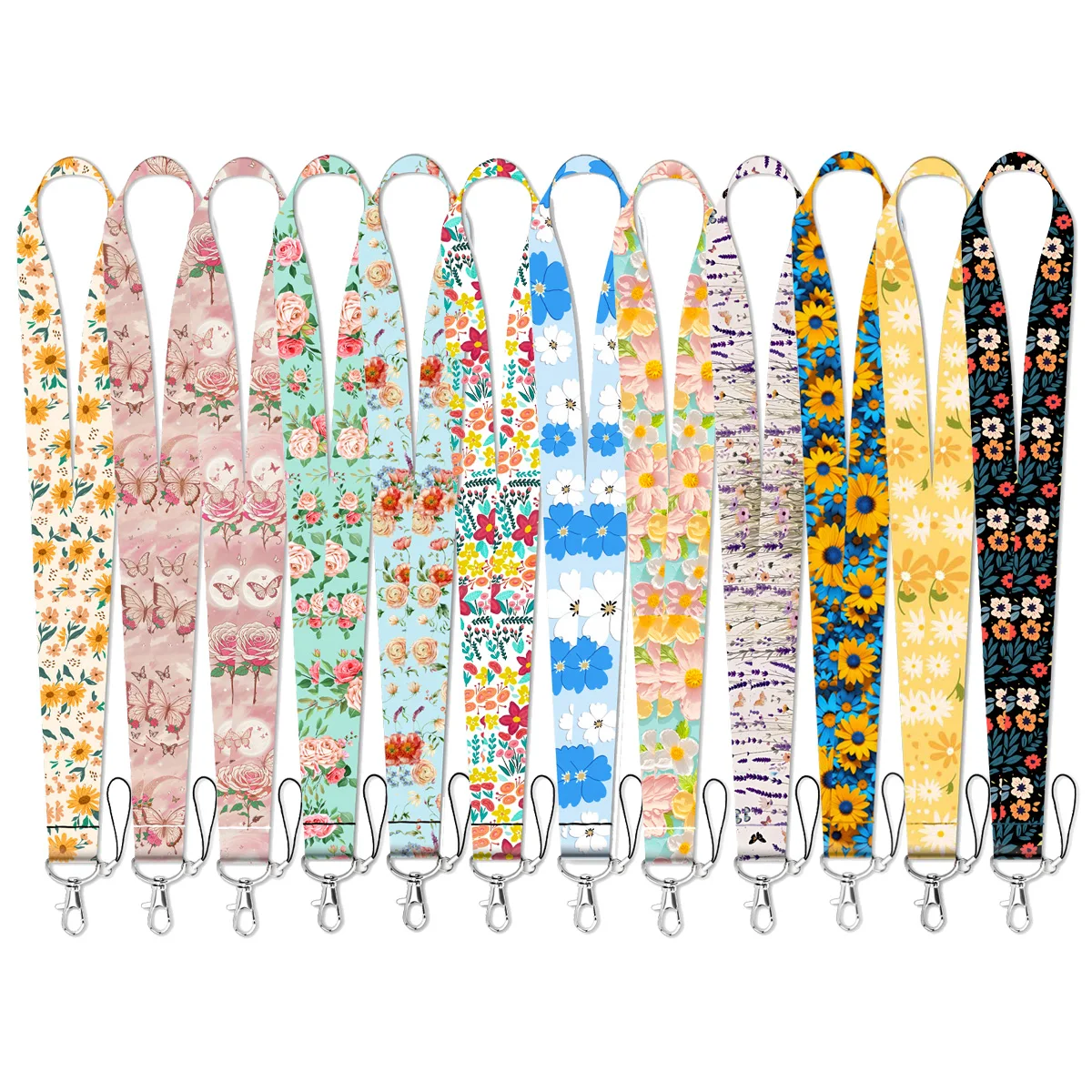 Beautiful Flowers Series Rope Strap Keychain Lanyard For Cars Motorcycles Keys Anti-Lost Hang Rope Accessories Gifts for Friends