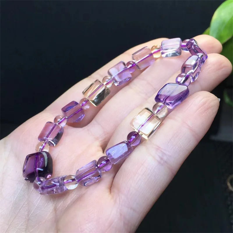 9MM Natural Ametrine Bracelet Fashion Energy Stone Reiki Healing Crystal Strand Fengshui Gift 1PCS