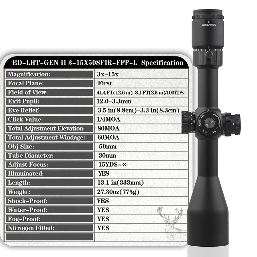 Discoverer  ED-LHT GEN2 3-15X50 Front Pull Lock Rifle Hunting Sight, Imported from Japan Haoya FCD1 Glass Twilight Coating