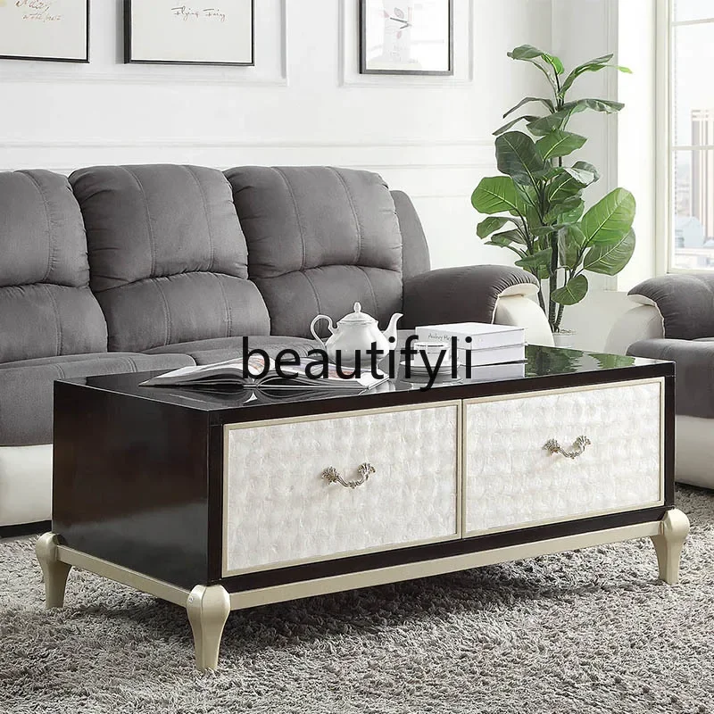 

Light luxury coffee table TV cabinet Living room household Italian tea table Shell simple modern Italian solid wood tea table