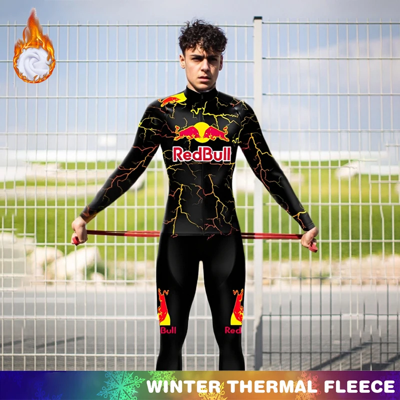 

Red Bull Men's Cycling Shirt Thermal Jersey Cycle Winter Fleece Clothing Mens Clothes Mtb Bicycle Termal Man Maillot Set Outfit
