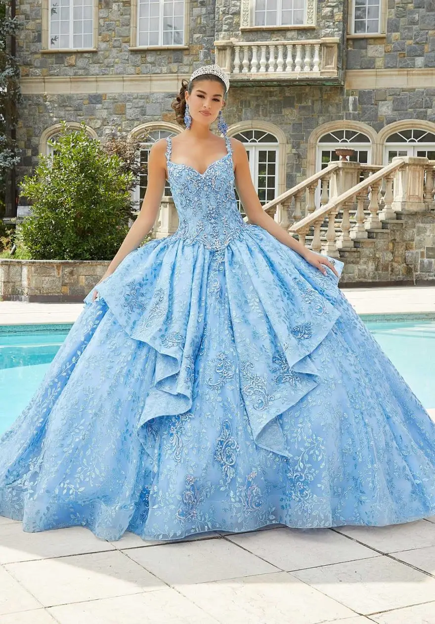 فساتين Quinceanera أنيقة مخصصة 2023 بأكمام طويلة مزينة بالدانتيل السباغيتي الحلو 15 16 فستان رسمي Vestidos YQD44