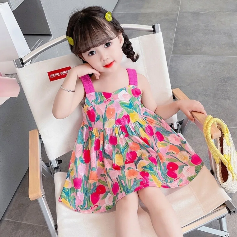 Princess Style Floral Baby Girls Beach Dresses Strapless Tulip Gown Dress Soft Breathable Performance Costumes Gift Summer