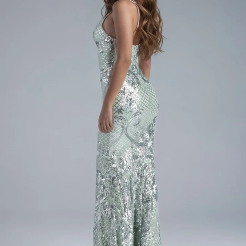 HotSale Gonna lunga a coda di pesce con scollo a V da donna Abito con paillettes Banchetto Host Etichetta Abito da sera Cerimonia di laurea Moda