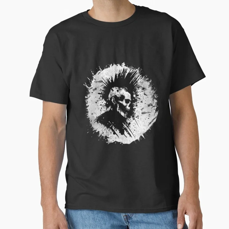 

Echoes of Anarchy Skull Mohawk Tee horror death gothic punk pattern scary halloween gift T-shirt for men Large size Tops S-6xl