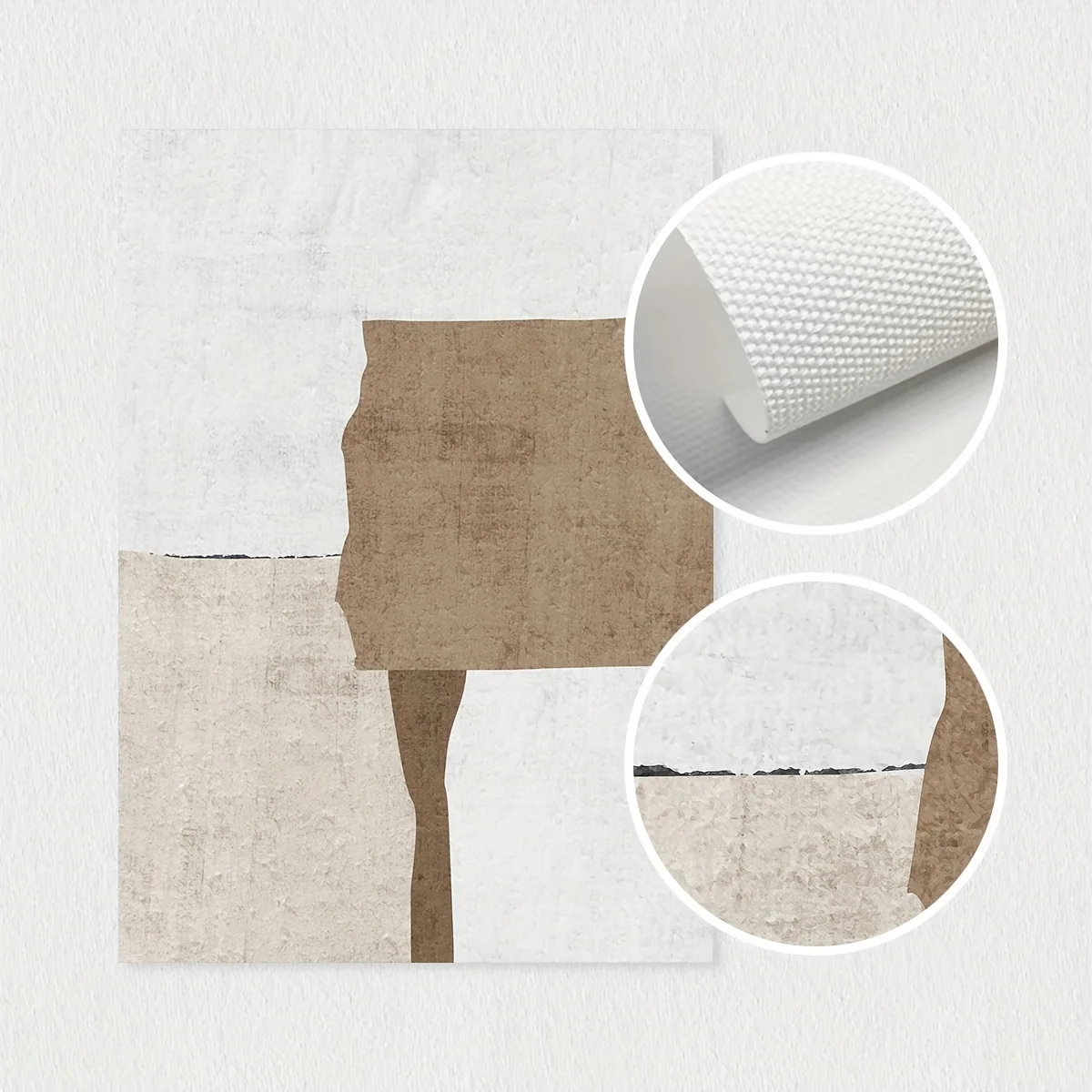 مجموعة مطبوعات فنية قماشية هندسية تجريدية حديثة مكونة من 3 قطع، ملصق فني جداري آرت ديكو بسيط باللون البيج والبني، ديكور لربيع وصيف B