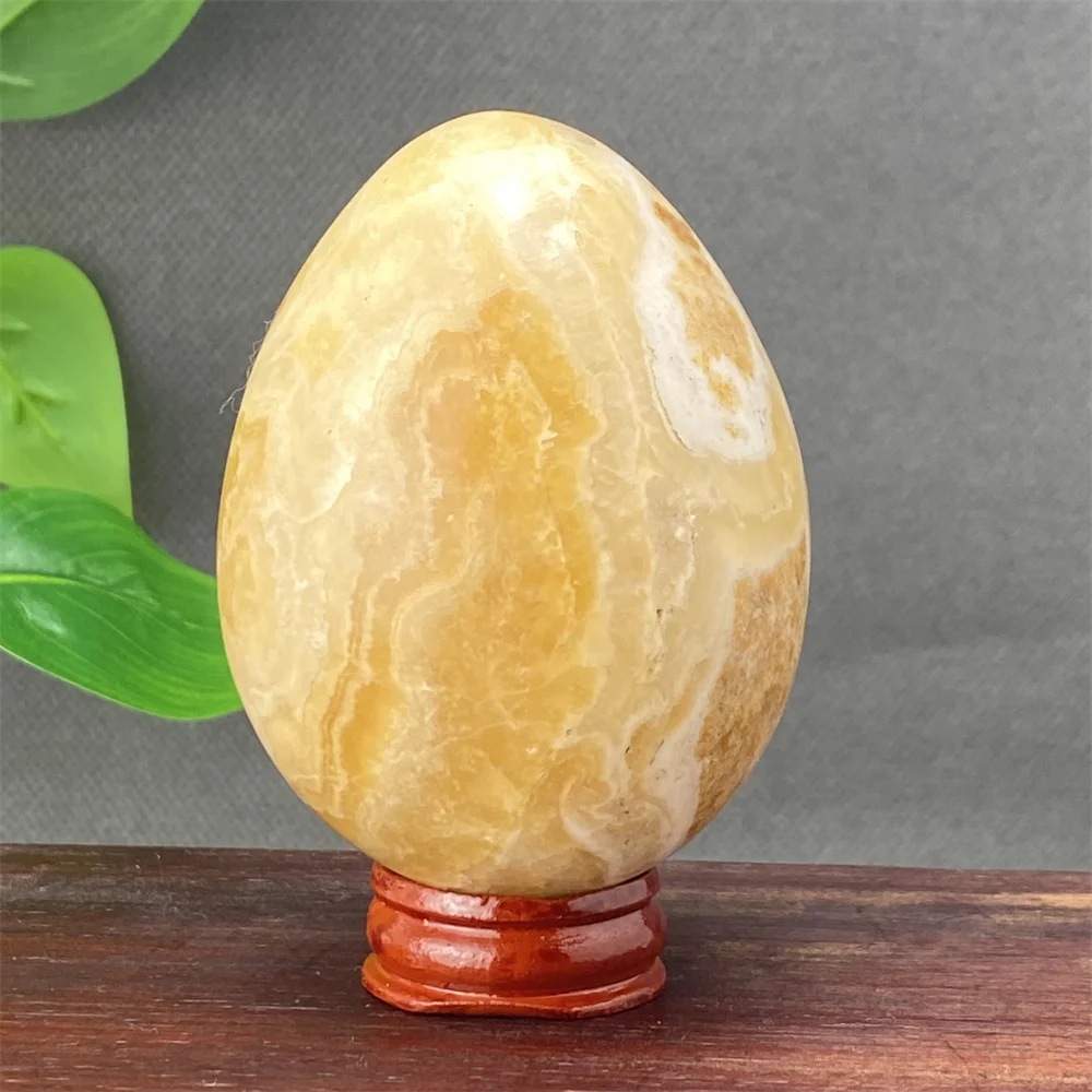 Natural Yellow-Streaked Jade Egg Home Decoration Energy Regulating Crystal Eggcomes with a Stand for Home Office Decor