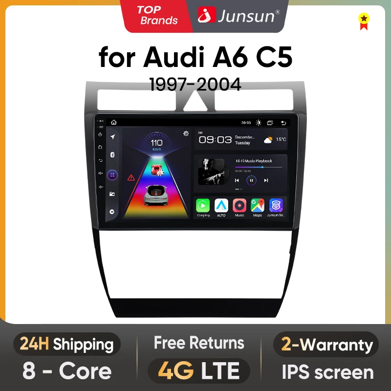 Junsun V1 Wireless CarPlay Android Auto Radio for Audi A6 C5 1997 1998 1999 2000 2001-2004 S6 RS6  4G GPS intelligent Autoradio