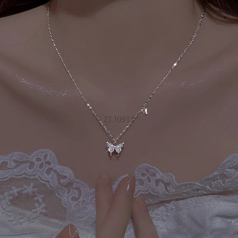 قلادة على شكل فراشة من الفضة الإسترليني S999 للسيدات بتصميم فاخر وخفيف وسلسلة على شكل عظمة الترقوة هدية عيد الحب