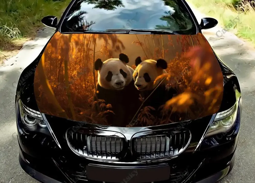 Panda Flower Field Car Hood Vinyl Stickers Wrap Vinyl Film Engine Cover Decals Sticker Universal Car Hood Protective Film