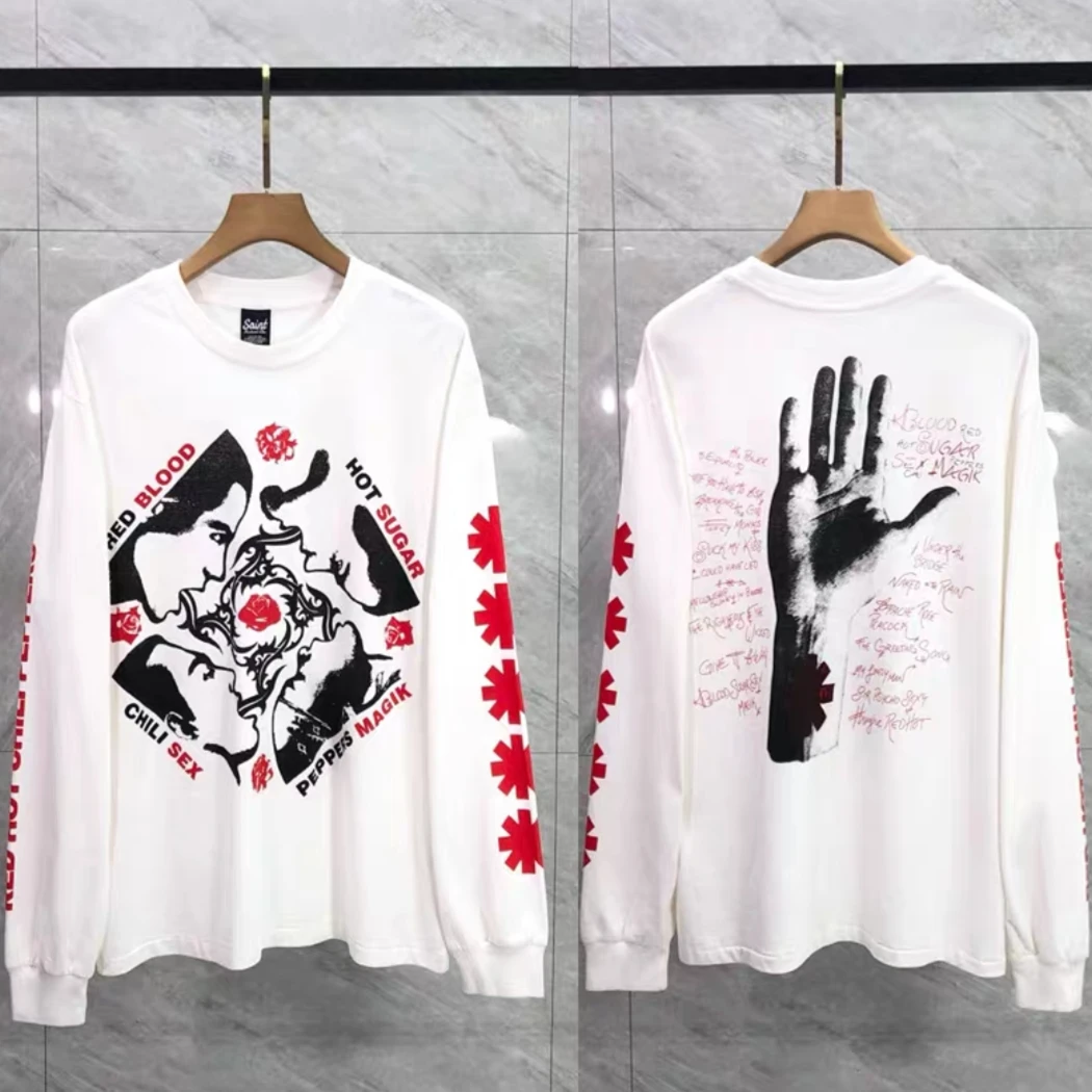 Washed Saint RED HOT CHILI PEPPERS RHCP Long Sleeves T-shirt Men Women Best Quality Oversize Tops Tee T Shirt