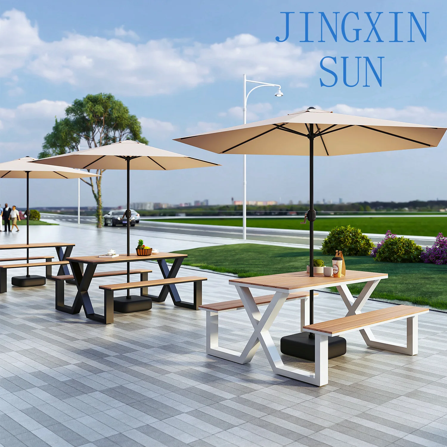 Outdoor plastic wood table and chair combination Internet celebrity milk tea shop coffee shop casual table and chair outdoor cou