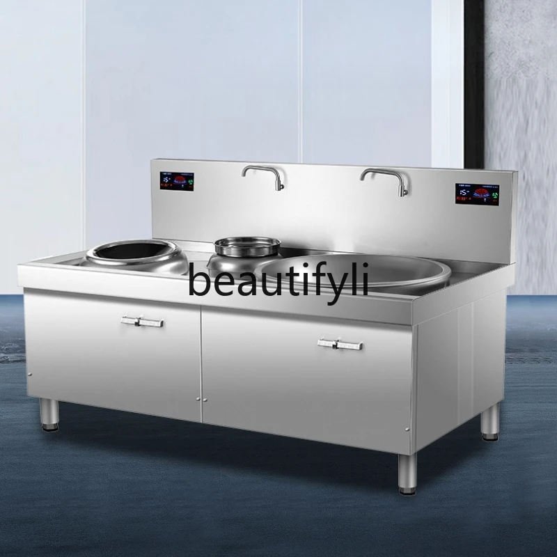

Commercial Stainless Steel Induction Cooker High-Power Double Burner Electric Stir-Fry Stove Concave Large Pot Stove
