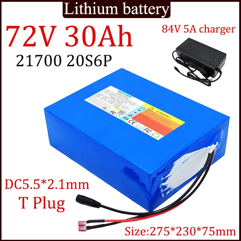 

New 20S6P 72V 30Ah 21700 lithium battery pack 30000mAh large capacity 84V 3000W motor battery Built-in 40A BMS+84V 5A Charger