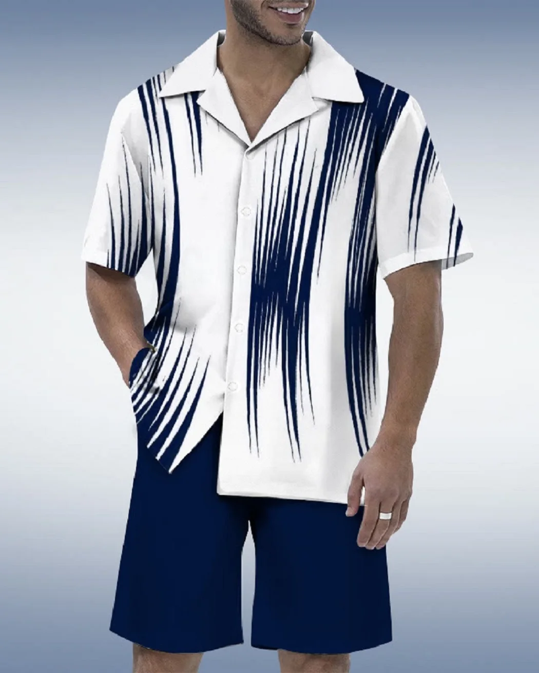 

Summer 3D Retro men's Printed Shirt set, Cuff And shorts, Oversized Beach streetwear, Hawaiian Clothing