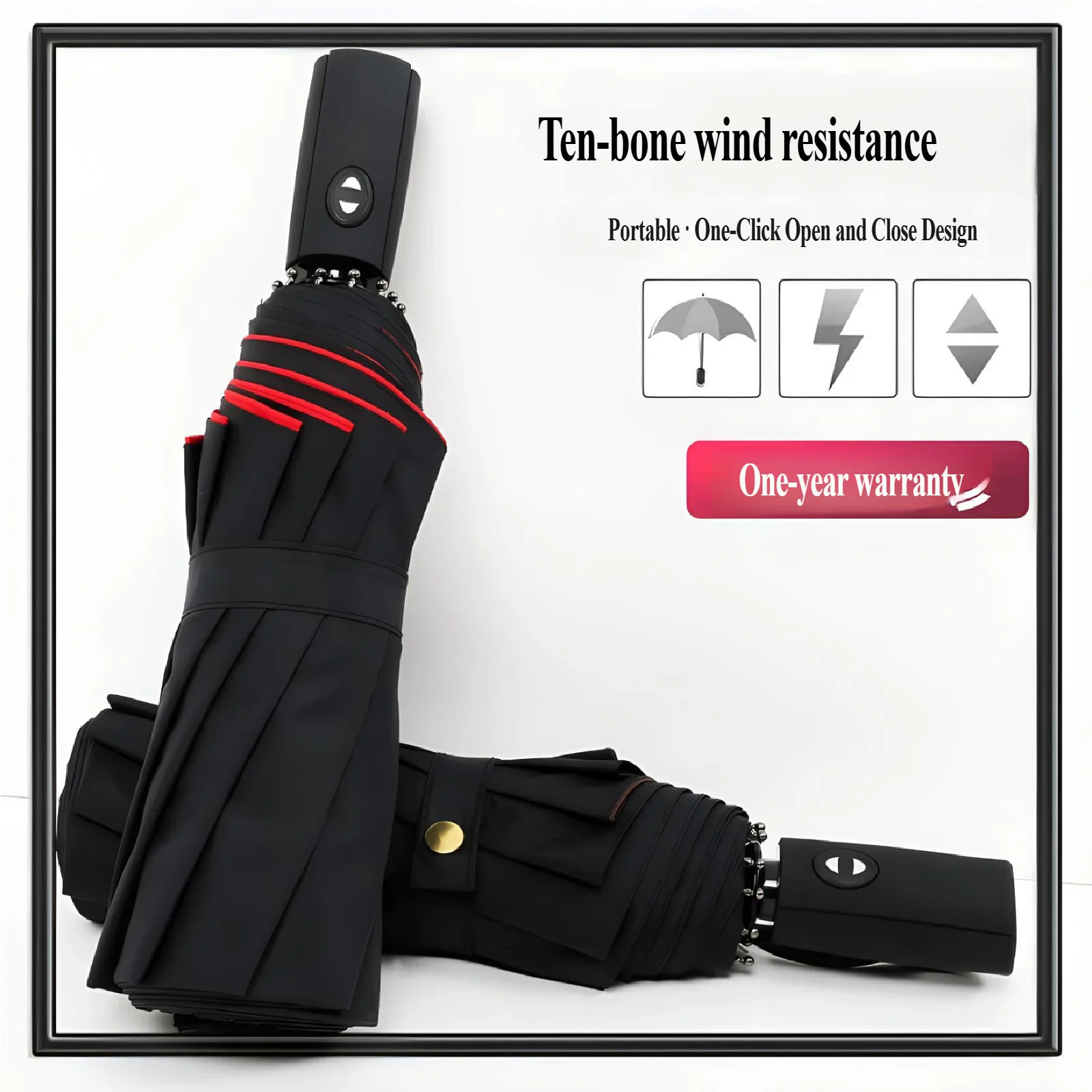 Fully Automatic Double-layer 10-Rib Umbrella, Windproof & Rainproof, 3-Fold Business Gift Umbrella for Men, UV Protection