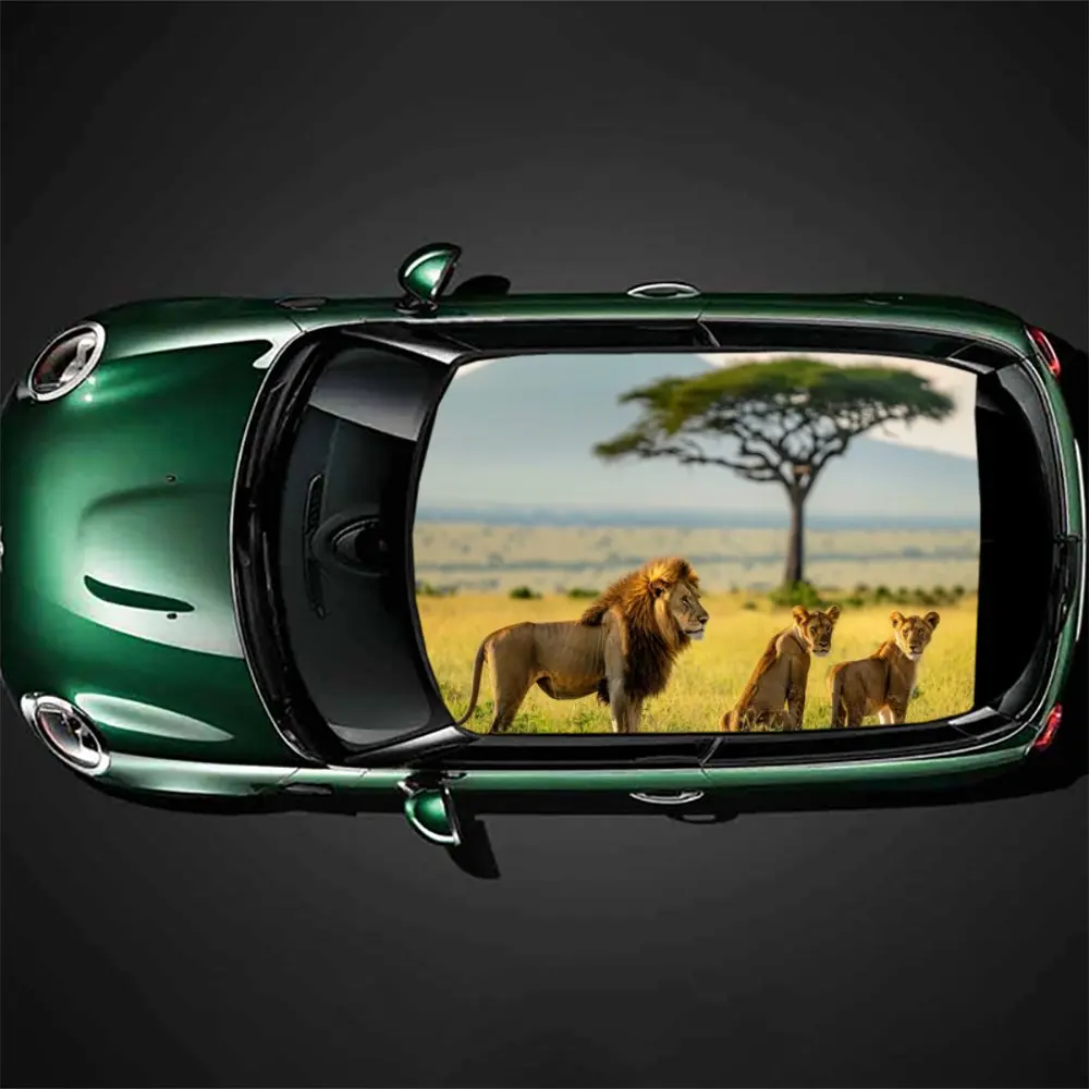 

African Savannah Animal Lion Car Roof Sticker Wrap Racing SUV Auto Accessories Packaging PVC Car Hood Graphic Decal Decoration