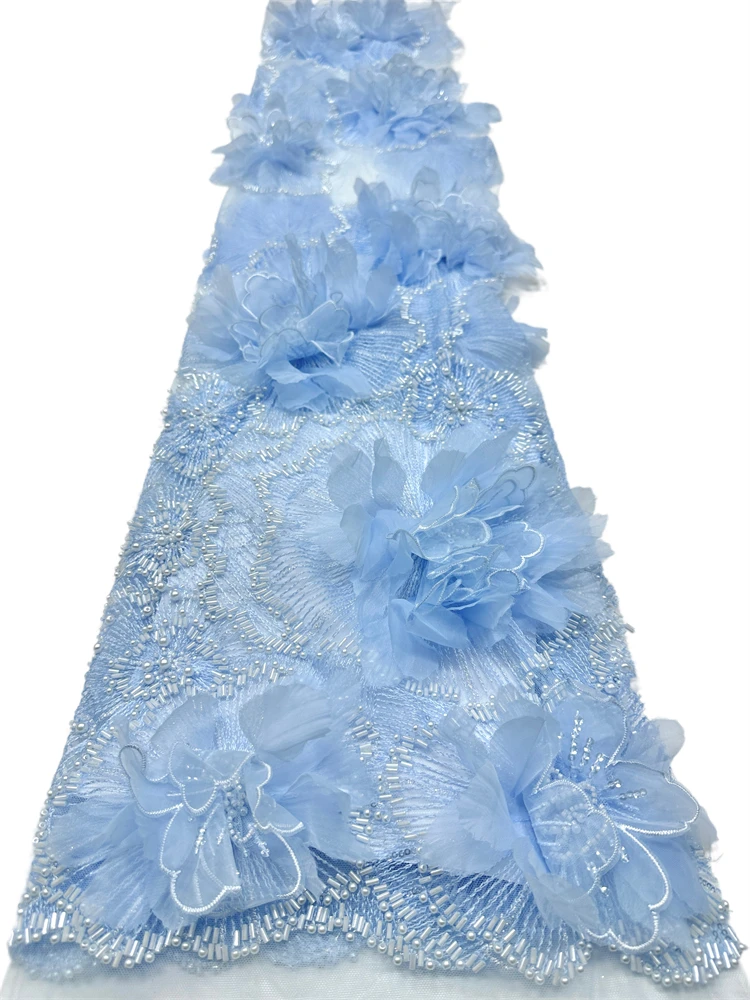 New Arrival Hot Sale Handmade Exquisite appliqué Flower Net Lace With Beads Top Quality Fabric For Women Party Evening Dress