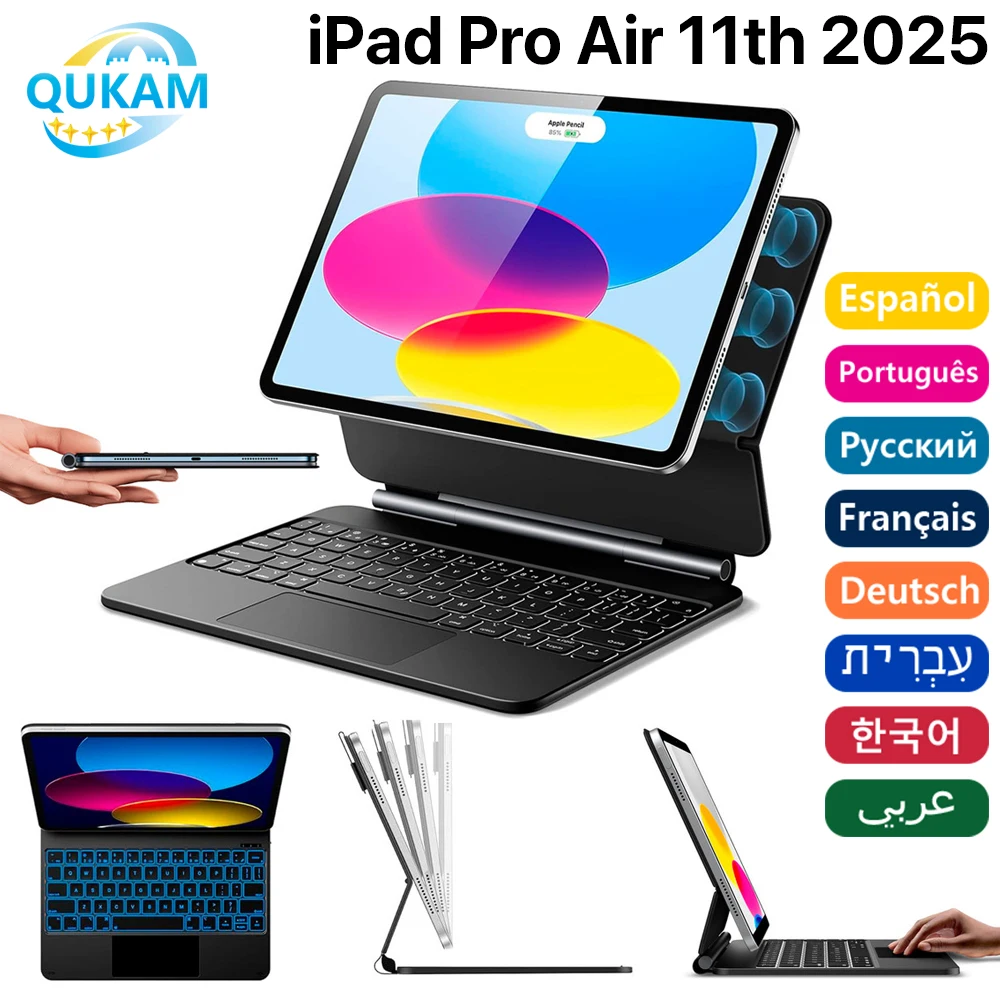 

Клавиатура с волшебной подсветкой для iPad 11th 10 2025 Air 11 13 дюймов Магнитная Bluetooth-клавиатура для iPad Air 4 5 6 Pro 11 12.9 Чехол-подставка