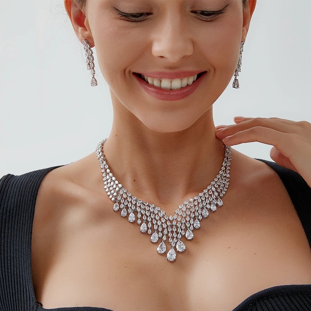 brilhante aaa zirconia cubica nupcial branco colar pecas grande conjunto de joias para mulheres vestido de festa de casamento acessorios conjunto de bijoux 01