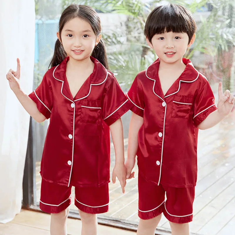 Satin Silk Pajamas Sets for Kids Pijamas Toddler Boys Pyjamas Long Sleeve Teen Girl Pjs 2 to 3 4 5 6 7 8 9 10 11 12 13 14 Years