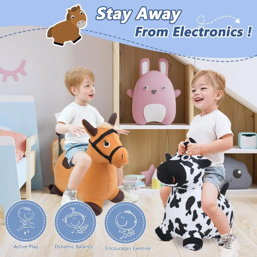 ของเล่นเป่าลมรูปวัวและม้า 2 ชิ้น สำหรับเด็กเล็ก เด็กชาย เด็กหญิง อายุ 3-4 ปี พร้อมปั๊มลม