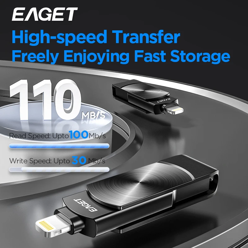 Eaget USB-Flash-Laufwerk MFi-Beleuchtung auf USB 3.2 Pendrive 64 GB 128 GB 256 GB 1 TB USB-Speicherstick für iPhone IPad PC-Telefone Laptops