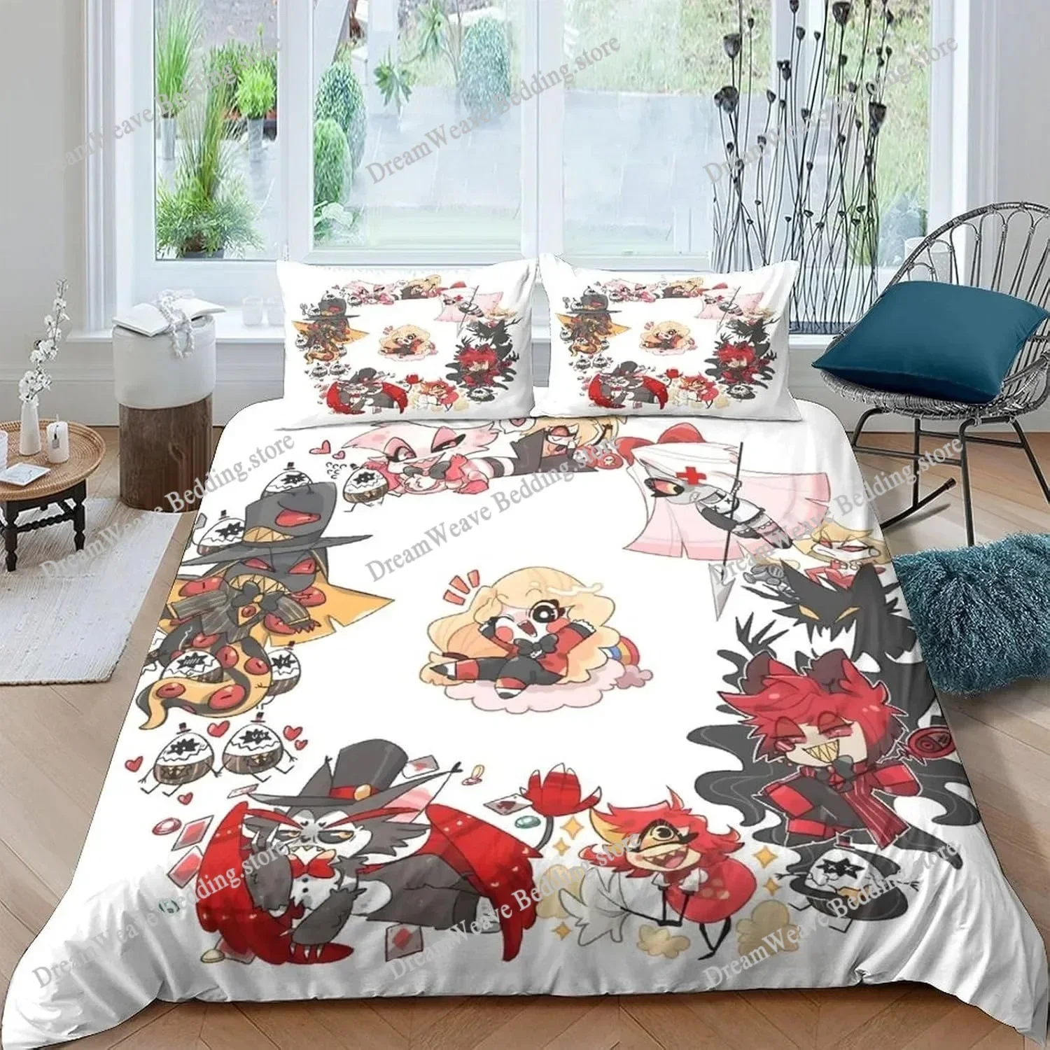 Hazbined Hotel Duvet Cover Set Cartoon Charlie Vaggie Alastor AD Quilt Cover Pillowcase Set Bedding Set Full Queen King SizeFQH