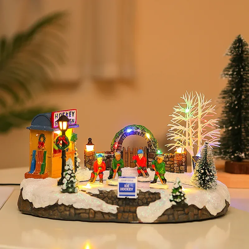 for Electric Music Luminous Snow House Christmas Decorations Resin Crafts Tabletop Ornaments Christmas Gifts