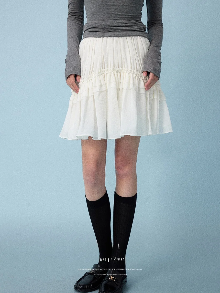 

Хлопковая юбка Lalaglow с рюшами и высокой талией, А-силуэт, модная универсальная короткая юбка для женщин, осенняя, для повседневной носки