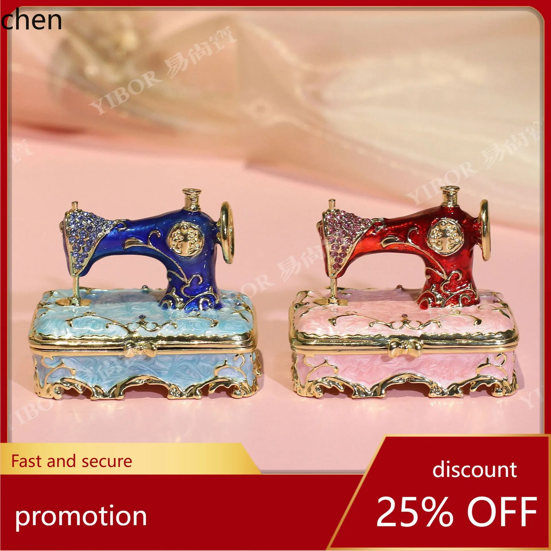 

H1 Manufacturer Wholesale Diamond-Embellished Sewing Machine Decorative Box Enamel Craft Ornament Foreign Trade Gift