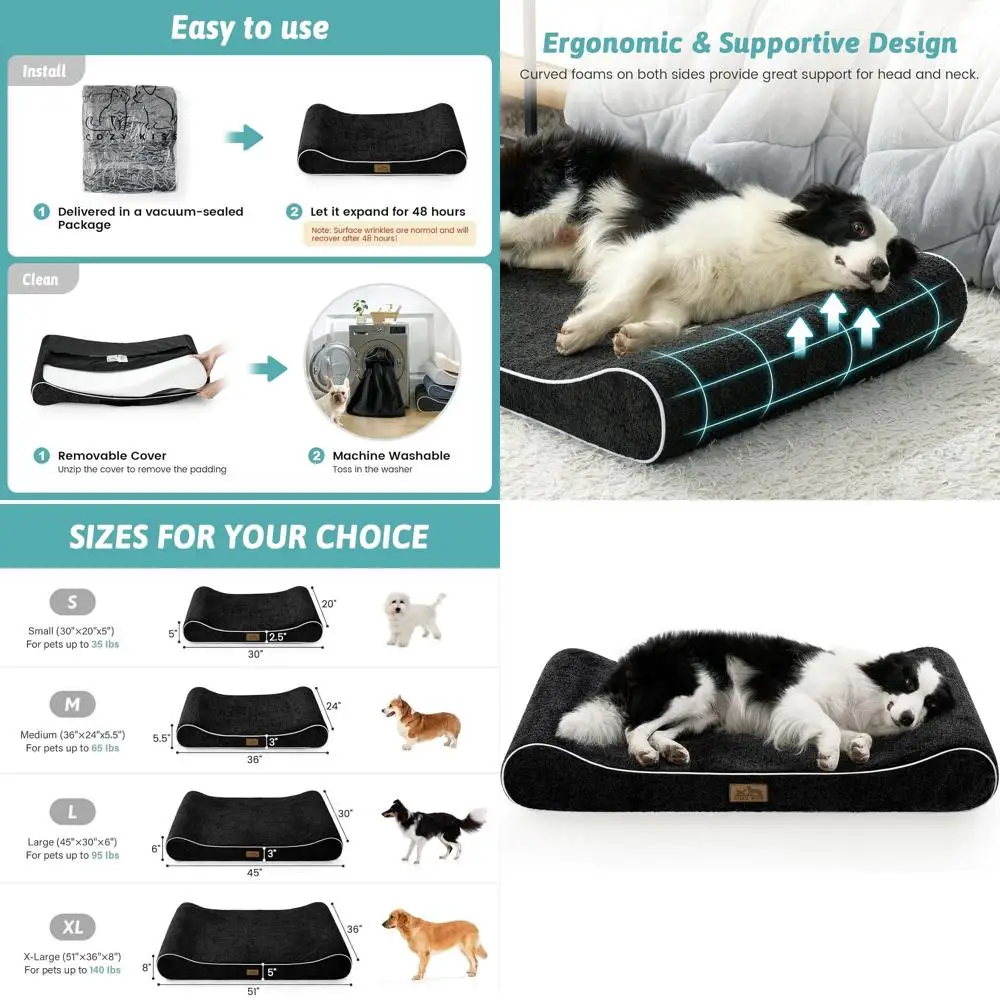 

Роскошная ортопедическая лежанка для крупных собак весом до 90 фунтов - съемный чехол, водонепроницаемая подкладка, нескользящее основание, размер L (45x30x6 дюймов), черный цвет