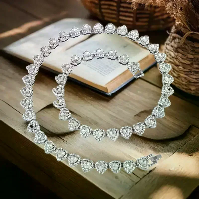 45CM 신상 힙합 테니스 체인 팔찌 목걸이 반짝이는 하트 모양 큐빅 지르코니아 패션 록 파티 주얼리