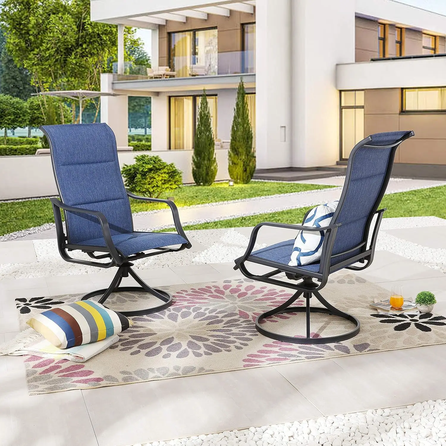 Outdoor Swivel Patio Dining Chair Set of 4, High Back Textilene Mesh with 360-Degree Rotation for Yard Deck Poolside, Customized