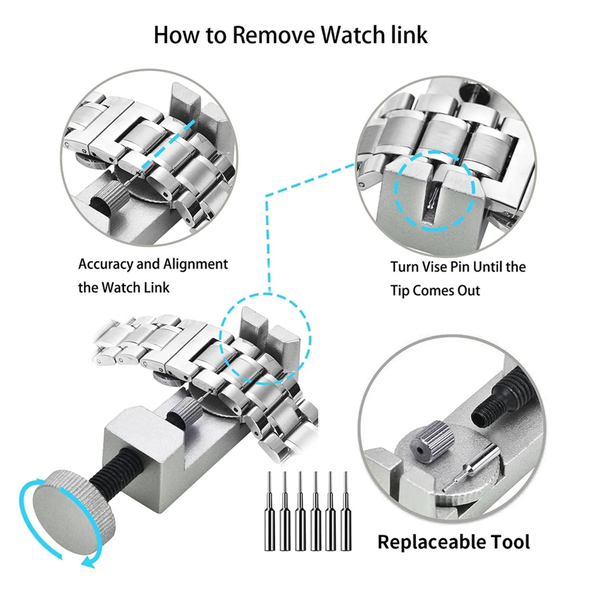 ELBA_Watch-Reparatur-Werkzeugsatz: zum Austausch der Wartung des Batteries. Demontage der Uhrenverbindungsseinstellung der Rückseite