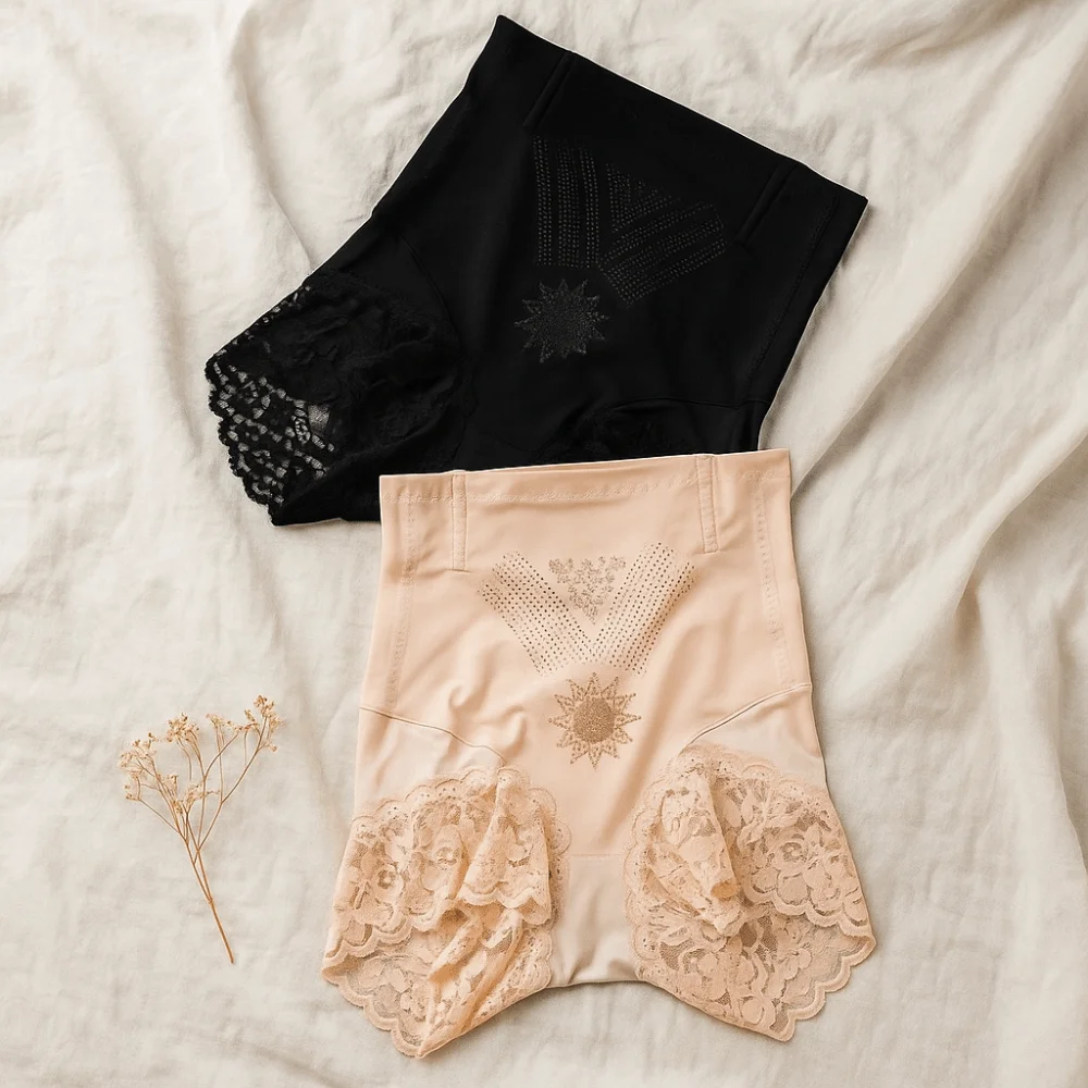ملابس داخلية للتنحيف من الدانتيل، سراويل داخلية عالية الخصر للتحكم في البطن، سراويل داخلية لرفع المؤخرة بدون خياطة يوميًا