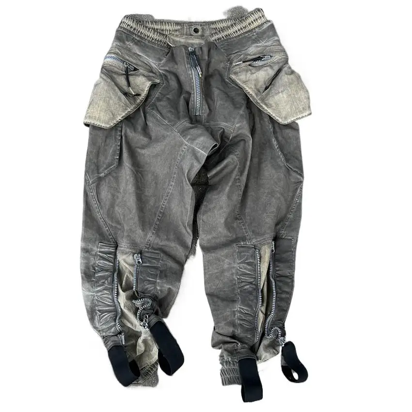 Dark Avant Garde Style Wasteland Techwear Pants Designer Brand Niche Overalls Dirty Wash Distressed