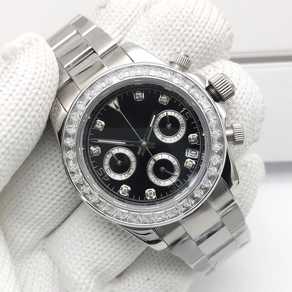 Montre VK63 à remontage automatique, cadran Panda classique, saphir, acier inoxydable et boîtier en diamants, 5ATM, montre pour hommes VK63