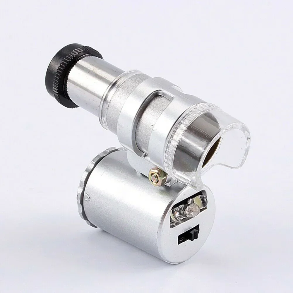 Microscope Magnifier 1.41X1.57X0.78 Loupe Magnifying Mini Pocket Silver 3.6X4X2cm 60X Glass Jewelers Jewellers