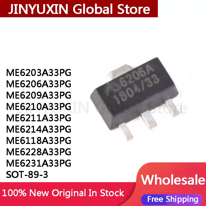 50Pcs ME6203A33PG ME6206A33PG ME6209A33PG ME6210A33PG ME6211A33PG ME6214A33PG ME6118A33PG ME6228A33PG ME6231A33PG SOT-89-3 IC