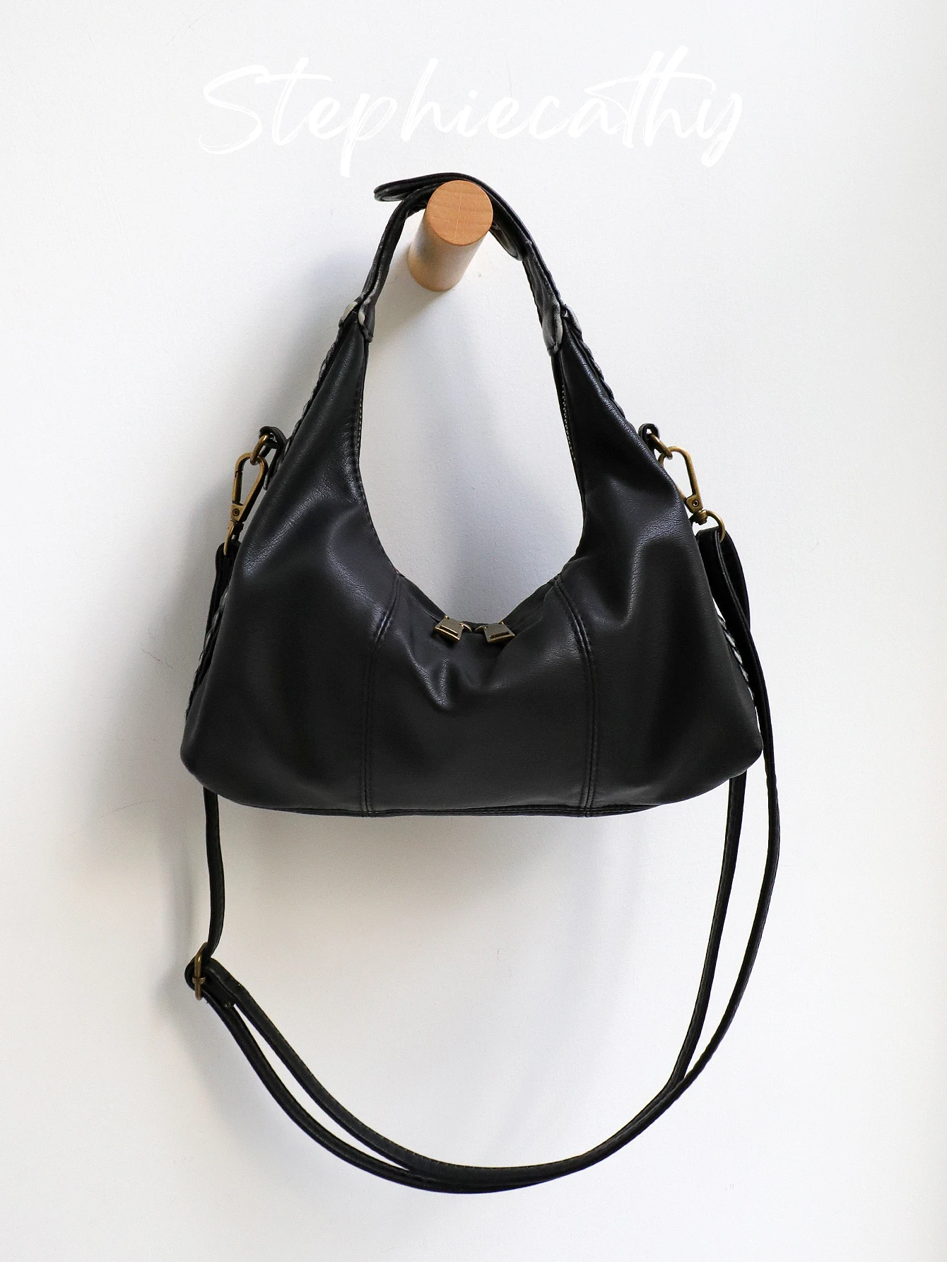 

SC Women Retro Washed PU Vegan Leather Handbag Woven Decoration Small Portable Top-handle Bag Hobo Cross Body Purse Daily Casual
