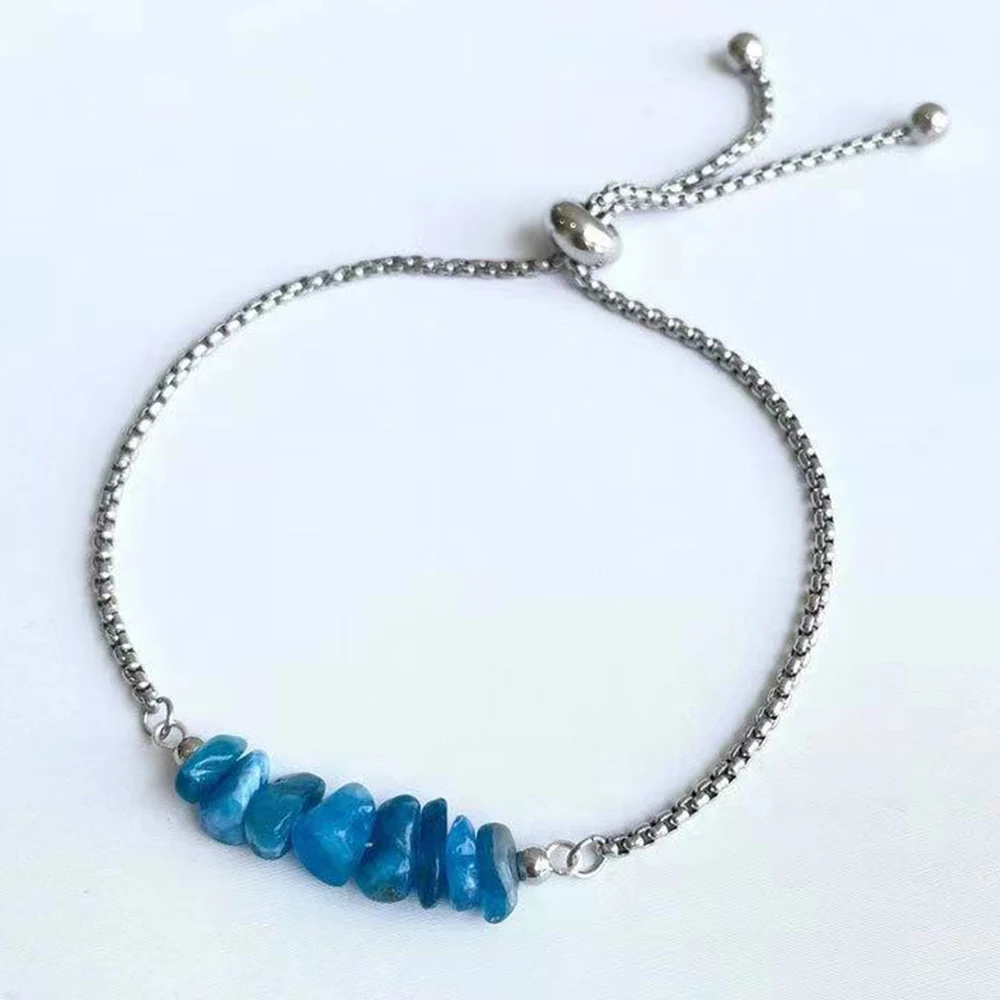 MG2206 New Design Raw Blue Apatite Adjustable Chain Bracelet Womens Crystal Healing Intention Bracelet