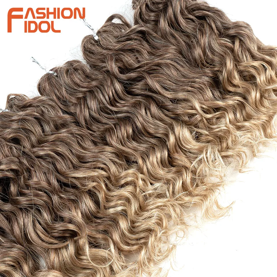 FASHION IDOL Afro Curly Hair Crochet Braids 10 Inch Twist Crochet Hair Synthetic Ombre Brown Deep Wavy Braiding Hair Extensions