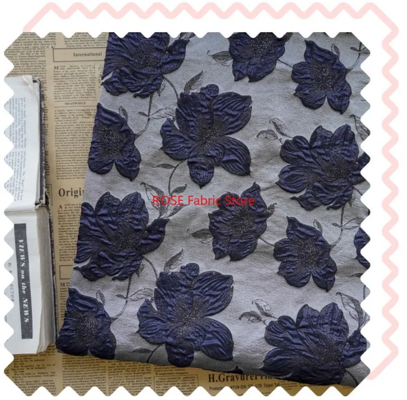1 Meter Retro Thick Dark Blue Yarn Dyed Jacquard Fabric Classic Women's Spring Autumn Simple Style Dress Diy Sewing Fabric