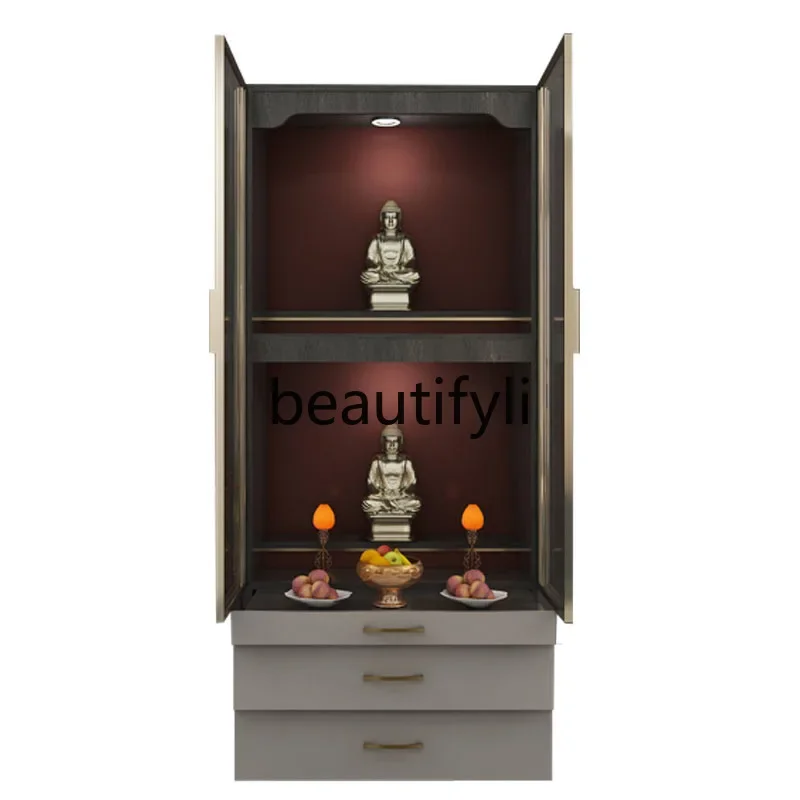 

A48 God of Wealth offering table Buddhist cabinet, living room Buddhist niche, new Chinese vertical cabinet, solid wood shrine