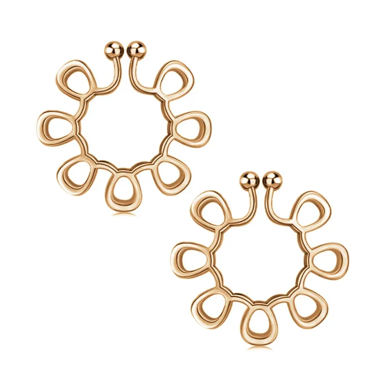 2Pcs Fake Septum Piercing Nipple Jewelry Stainless Steel Women Sexy Hollow Clips Nipple Ring Clamps Pierced Body Jewelry - view 5