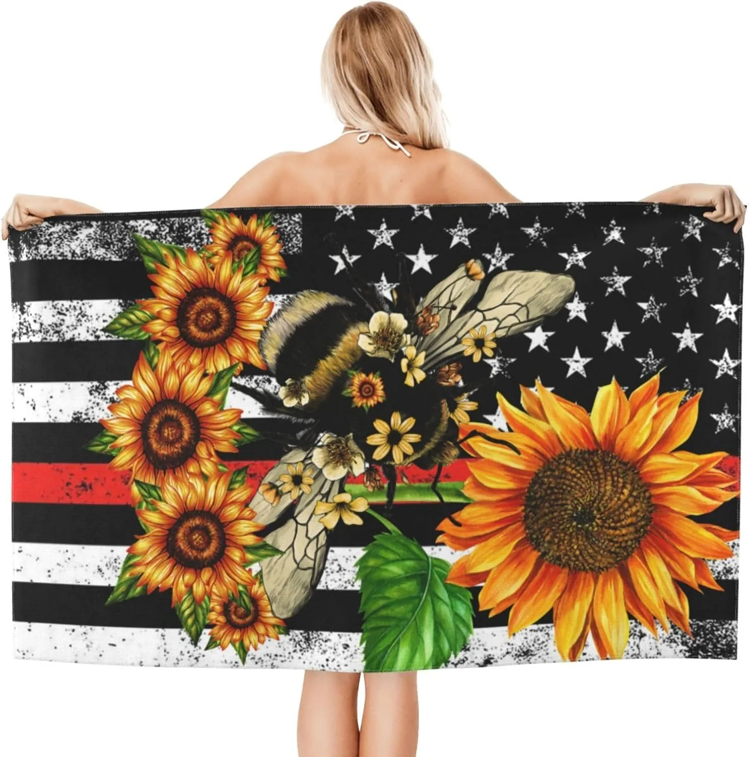 Sunflowers Bee Beach Towel for Family stuffs friends Gifts Quick-Dry Sand free For Bath Yoga Tourism Beach Camping Swimming GYM